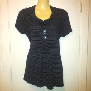 💥3/$25💥 Reitmans Cowl Neck Short Sleeve Top Blouse Shirt Black/Gray